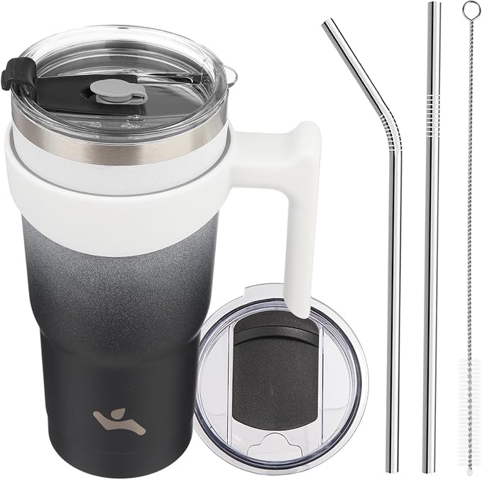 Konokyo 20 oz Tumbler with Handle and Straw, Insulated Travel Mug | Day Night; by Konokyo
