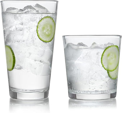 Libbey Preston Tumbler and Rocks Glass Cups Set, All Purpose Everyday Drinking Glasses Set of 16, Glassware Drinking Glasses for Birthdays, Dinners