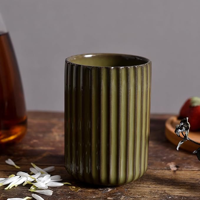 Vinitage Ceramic Mug, Japanese Tea Cup 10oz Striped Cup No Handle Drinking Cup - Image 3
