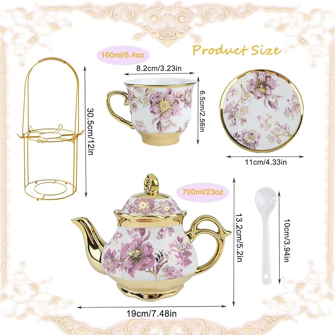 Ceramic Tea Set 20 Pcs, 700ml/23oz Porcelain Tea Pot Sets - Image 2