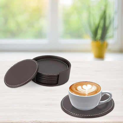 Set of 6 Round Leather Bar Coasters - Image 3