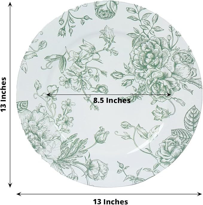 Efavormart 6 Pack Floral Acrylic Charger Plates in French Toile Pattern - Image 2
