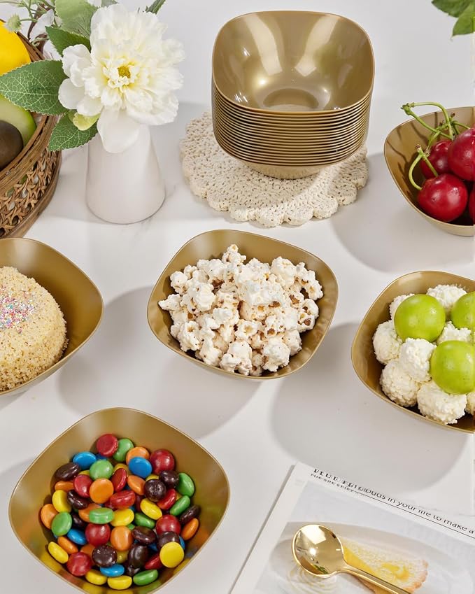 bUCLA 50Pack Gold Plastic Small Bowls - 8oz Disposable Ice - Image 8
