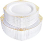 102PCS White and Gold Plastic Plates - Heavy Duty Gold Disposable Plates Include 51PCS 7.5inch Dessert Plates, 51PCS 10.25inch Dinner Plates for Wedding & Parties