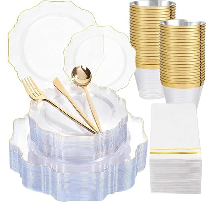 350Pcs Clear and Gold Plastic Plates by WDF