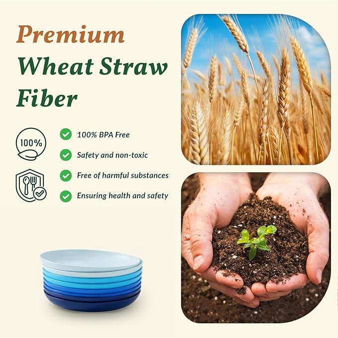Dessert Plates Set of 8-8 inch Plate Set Wheat Straw Plates - Image 3