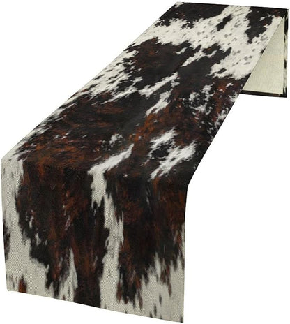 Cow Skin Print Table Runner, Rustic Cottage Country Farm Animal Fur Skin by SHElifestyle