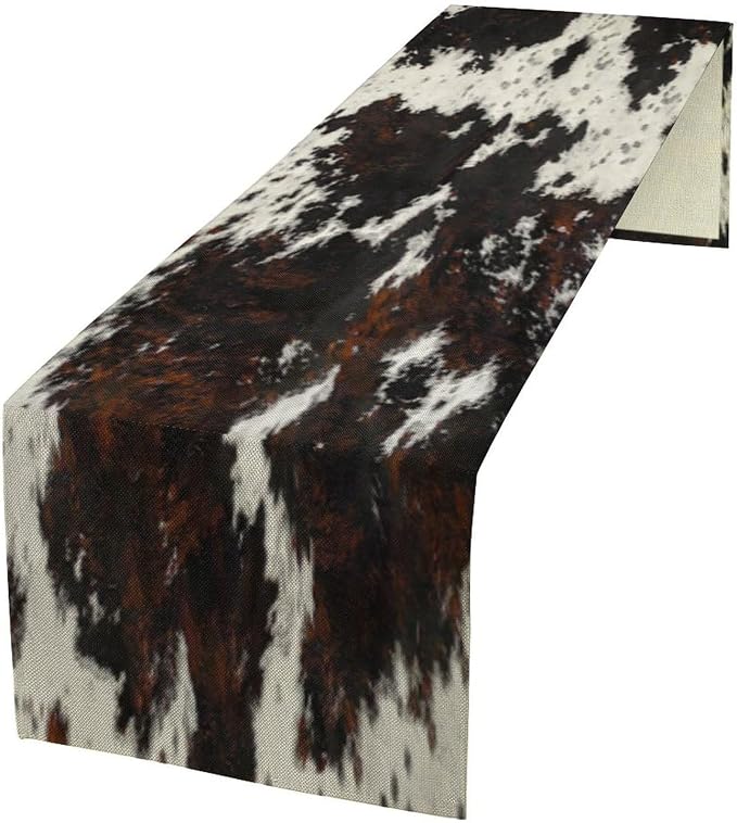 Cow Skin Print Table Runner, Rustic Cottage Country Farm Animal Fur Skin by SHElifestyle