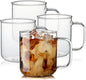 Glass Coffee Mugs, 14 oz Ice Coffee Cups Set of 4, Large Clear Tea Cups by BWODYAY