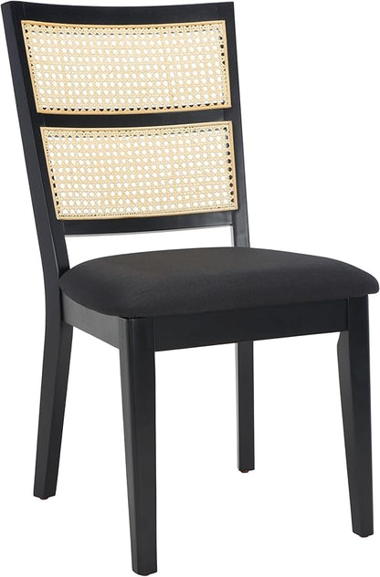 SAFAVIEH Home Collection Toril Coastal Black Frame/Black Upholstery/Natural Cane Dining Chair Set of 2