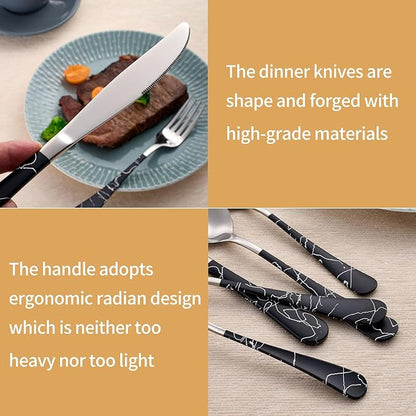 20-Piece Black crack Silverware Set 18/0 Stainless Steel Silverware Set Black crack Handle Cutlery Set Service for 4 Dinner Knives Forks Spoons Set Flatware Set Finish Dishwasher Safe