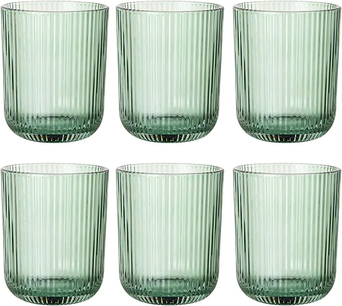 Green Ribbed Highball Glasses Set of 6, 8.5oz Sage Green Vintage Glassware by Vintacicle