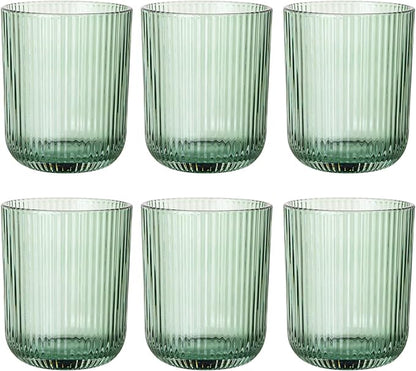 Green Ribbed Highball Glasses Set of 6, 8.5oz Sage Green Vintage Glassware by Vintacicle