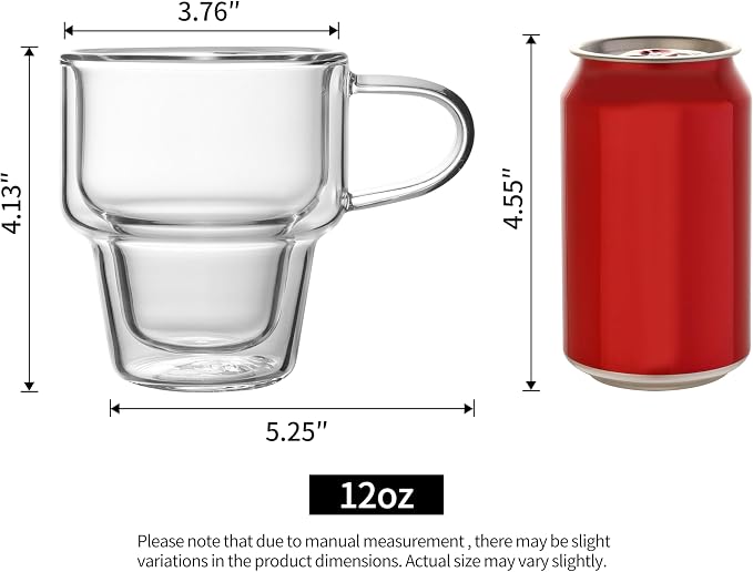 NIRA.Z 4 Pack Double Wall Glass Coffee Mugs 12 OZ Insulated Espresso Cups - Image 3