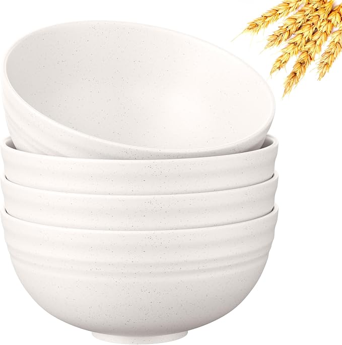 Quatish 4 PCS Unbreakable Cereal Bowls, Dishwasher & Microwave Safe Wheat Straw by Quatish