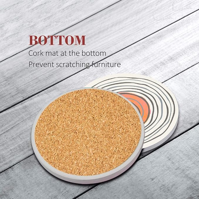 Coasters for Drinks, Ceramic Stone, Flower Circles | Watercolor Doodle - Image 5