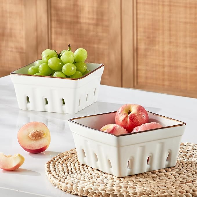 ONEMORE Ceramic Berry Basket Square Fruit Bowls - Image 2