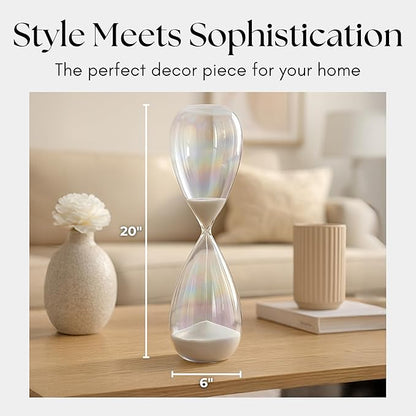 Cassandra Iridescent Hourglass Decorative Object – Large Glass Teardrop Silhouette Modern Home Decor – Shelf Display & Coffee Table Decor for Office & Living Room – 23", Frost