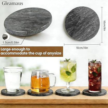 Natural Marble Coasters, Round Costers, Luxury Aesthetic Modern Decor for Coffee Table Bar Kitchen Home, Grey Marble, Real Natural Semi Absorbent Stone Coasters