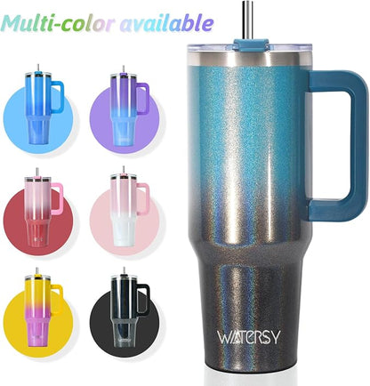 40 oz Shiny Tumbler with Handle and Straw, Stainless Steel Tumbler with Lid and - Image 6