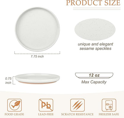 LIANYU Stoneware Dinner Plates Set of 6, 7.75 Inch Small Ceramic Salad Dessert Plate for Kitchen, Porcelain Round Serving Dishes Set, Oven, Microwave & Dishwasher Safe, Scratch Resistant, Snowy White