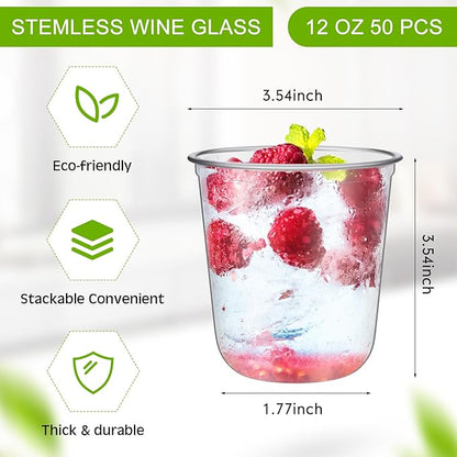 Ziliny 50 Pcs Disposable Stemless Glasses 12oz Crystal Plastic Wine Glasses - Image 3