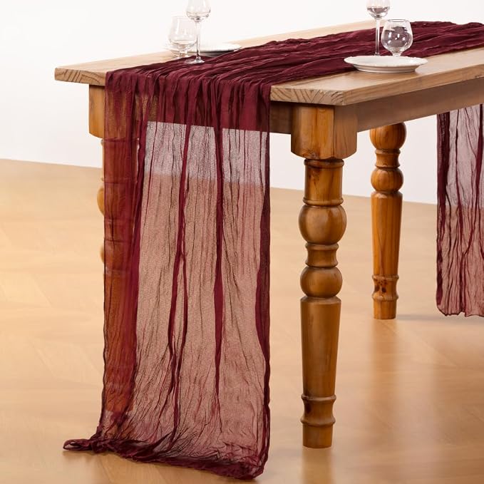 DeZerlor Burgundy Cheesecloth Table Runners 10 Pack Christmas Runners | - Image 5
