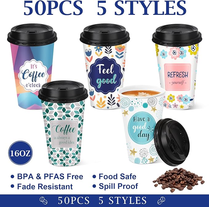 50 Pack 16 oz Disposable Coffee Cups - Image 2