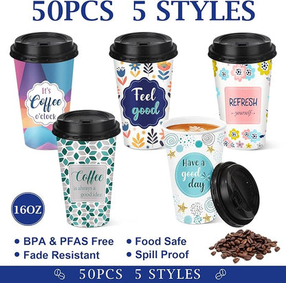 50 Pack 16 oz Disposable Coffee Cups - Image 2