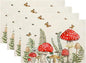 Spring Placemats 12x18 Inches Set of 4,Red Green Mushroom Leaves Decorative Rectangle Summer Seasonal Botanical Decoration Linen Table Mats for Party, Home Kitchen,Dining Table Decor