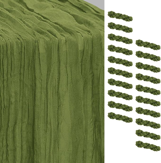 20 Pack Olive Green Cheesecloth Table Runner 35x120 Inch 10Ft Rustic Gauze by SuBleer