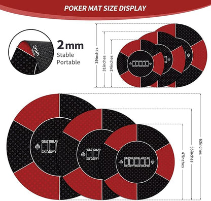 nuveti 24/31/47/55/63inch Round Poker Mat for Texas Holdem | Portable Poker Table Top with Art Deco Layout Print 6-8 Player Game Layout Mat to Play Cards, Poker Games, Blackjack, Casino