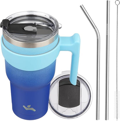 Konokyo 30 oz Tumbler with Handle and Straw, Insulated Travel Mug | Sky; by Konokyo