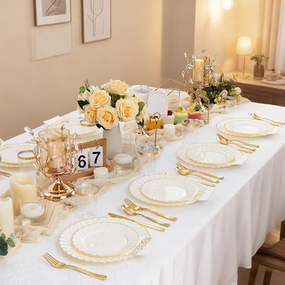 YOUBET 60PCS Ivory Scalloped Plastic Plates - Image 3