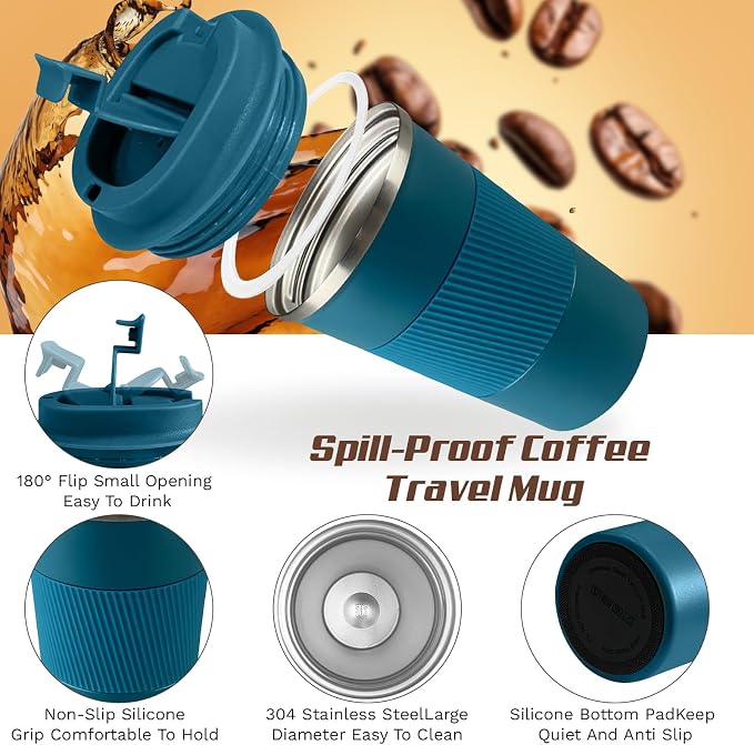 Vacuum Insulated Stainless Steel Travel Coffee Mug, Leak Proof Cup - Image 3