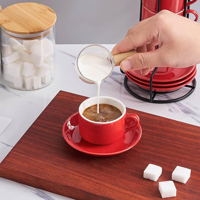 YOLIFE 2.5oz Espresso Cups Set of 4, Porcelain Stackable Espresso Cups - Image 4