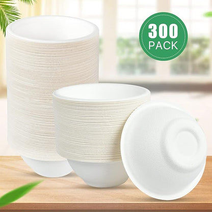 300 Pcs 8oz Paper Bowls,Heavy Duty Disposable Bowls Compostable Paper Bowls, White Biodegradable Bowls for Ice Cream, Salad,Dessert,Parties - Catering Supplies