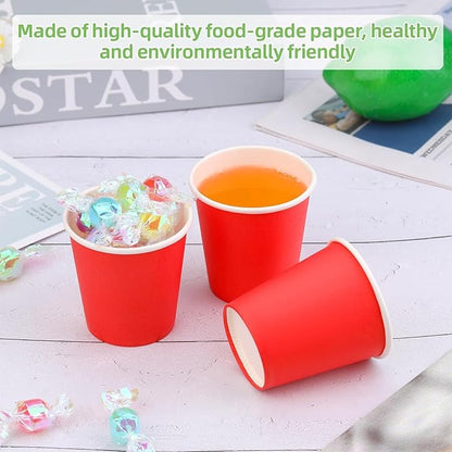 Wuadua 100 Pack 3 oz Red Disposable Paper Cups - Sturdy and Leak-Proof for Parties, Events, Office, Home Use Disposable Mouthwash Cups - Ideal for Hot/Cold Drinks, Smooth Rim Design, Eco-Friendly