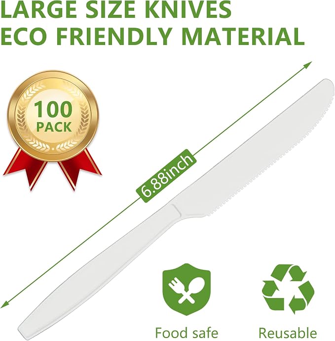 Compostable Knife, 100 Biodegradable Silverware - Image 3