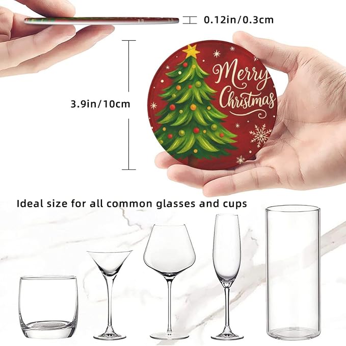 Merry Christmas Green Tree Coasters - Image 3