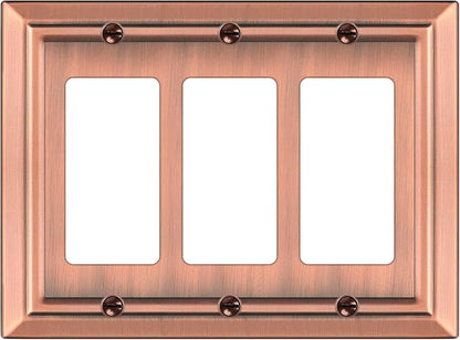 Metal Wall Plate for Electrical Outlets, Decorative Antique Copper Switch Plates Outlet Cover, Light Switch Cover Plate, 3-Gang Wall Plates (Triple Decoretor, 1 Pack)