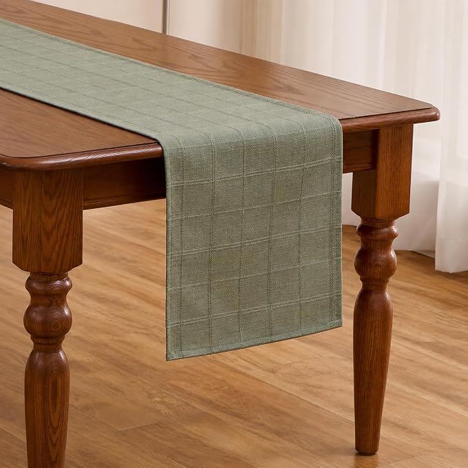 Plaid Table Runner, Woven Grid Pattern, Linen Texture Elegant Dining Table Decor by Raedan