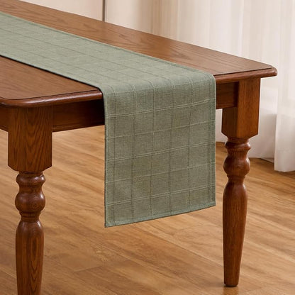 Plaid Table Runner, Woven Grid Pattern, Linen Texture Elegant Dining Table Decor by Raedan