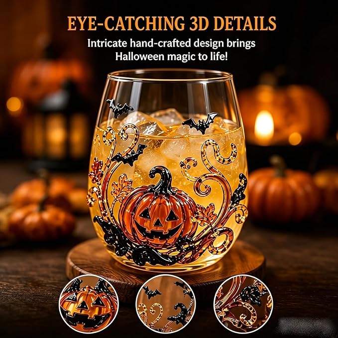 3D Halloween Artisan Glassware Collection, Gothic Halloween Glass Cups - Image 4