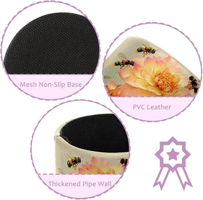 Leather Pen Holder for Desk, Watercolor Floral Pencil Cup Pen Organizer Makeup - Image 2