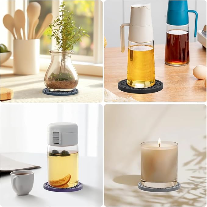 Gray Silicone Coasters with Holder, 4 Inch Non-Slip Drink Coasters Set of 6 | - Image 6