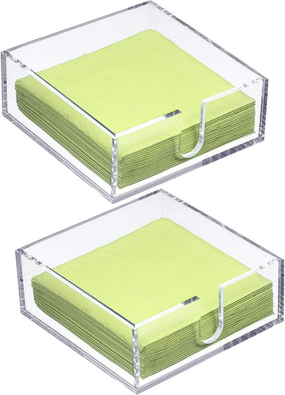 Acrylic Cocktail Napkin Holder for Table, Clear Beverage Napkin Holder Square Rectangle for Dinner, Kitchen, Bathroom, Restaurant, Bar (2 Pieces, 5.5 x 5.5 Inch)