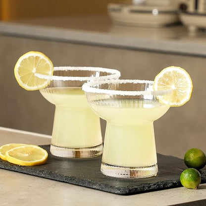 Lysenn Stemless Margarita Glasses Set of 2 - Elegant Vertical Stripes Cocktail Glasses – Premium Hand Blown Glassware for Martini and Mixed Drinks – 10 oz