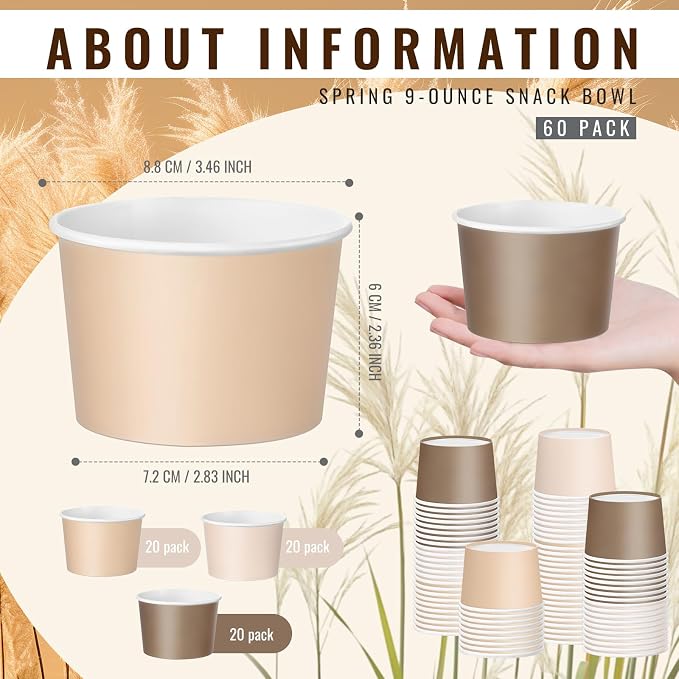 Jingmore Paper Ice Cream Cups 9oz Colored Disposable Dessert Bowls - Image 2