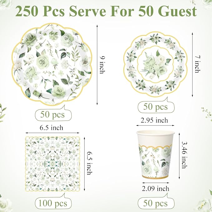 Funnymoom 250 Pcs Floral Party Decorations Flower Paper Plates Napkins and Cups - Image 3